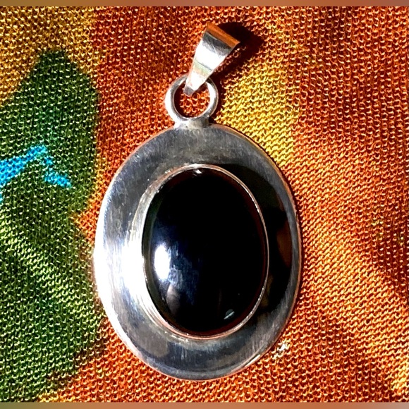 Large Onyx Pendant Stamped ATI MEXICO Vintage Mexican Silver | All Seeing Eye - Picture 13 of 16